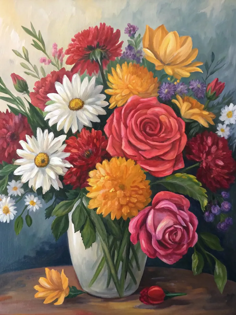 Een symfonie van bloemen: Een levendige bloemenmedley in een glazen vaas canvas met Baklijst van Artistic-shop