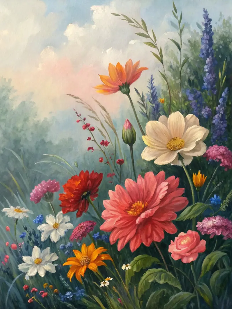 Een symfonie van de zomer: Een levendige wilde bloemenweide olieverfschilderij canvas met Baklijst van Artistic-shop