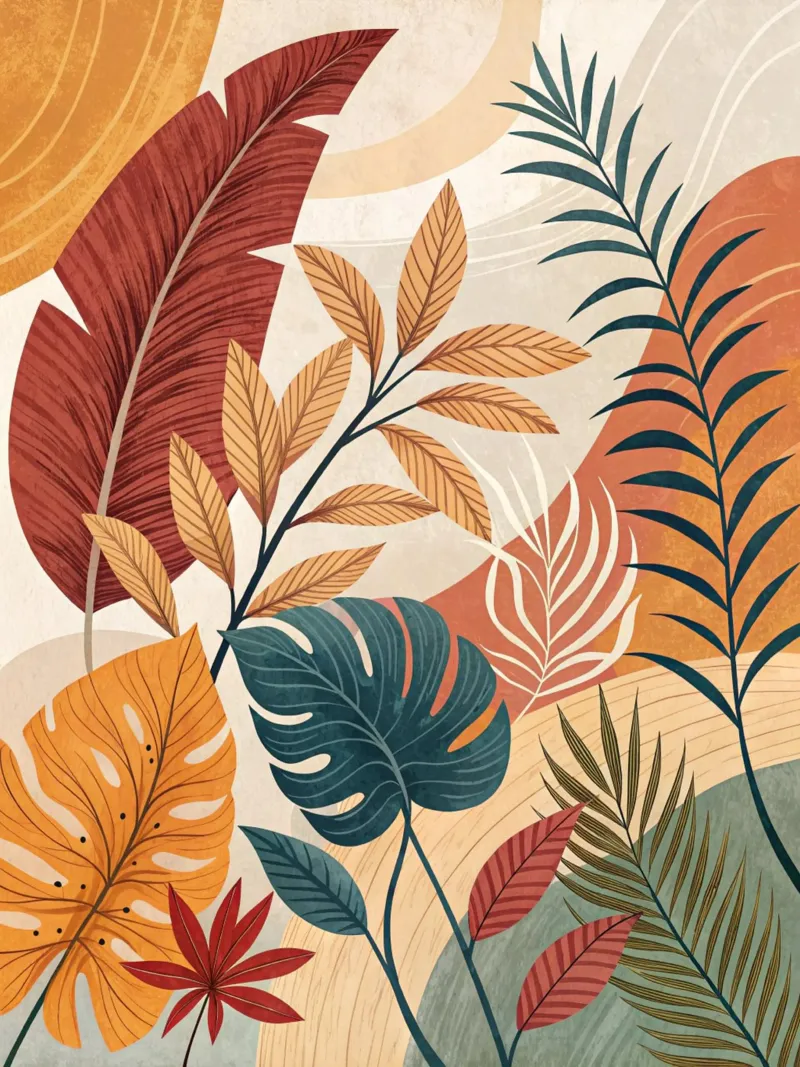 Tropical Foliage and Abstract Shapes canvas with Floater frame by Artistic-shop