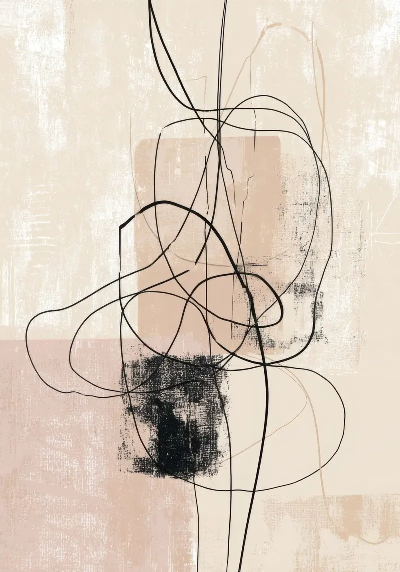 Abstracte minimalistische lijnen met gestructureerde neutrale blokken canvas met Baklijst van Artbyvo