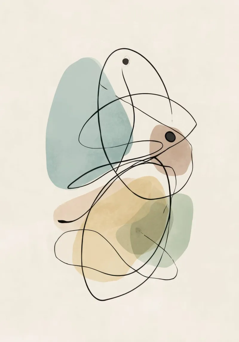 Abstracte minimalistische lijnen met zachte kleurvormen poster van Artbyvo