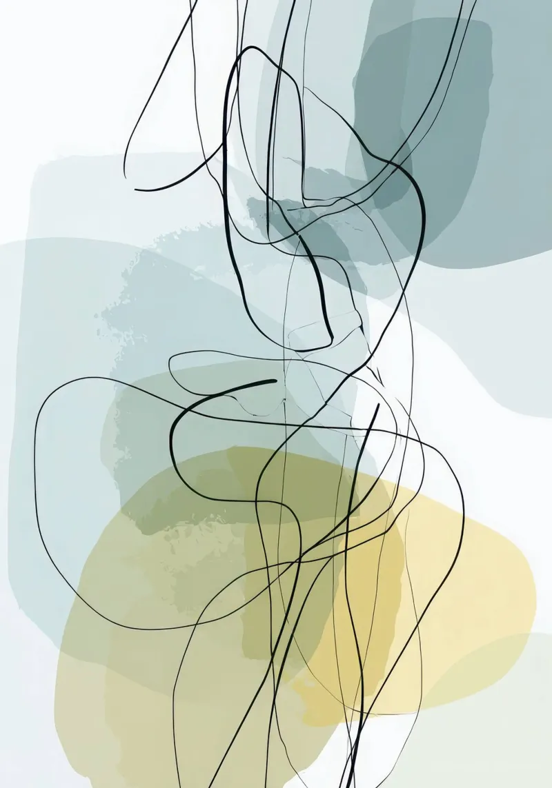 Minimalistische abstracte lijnen met coole kleurvormen canvas met Baklijst van Artbyvo
