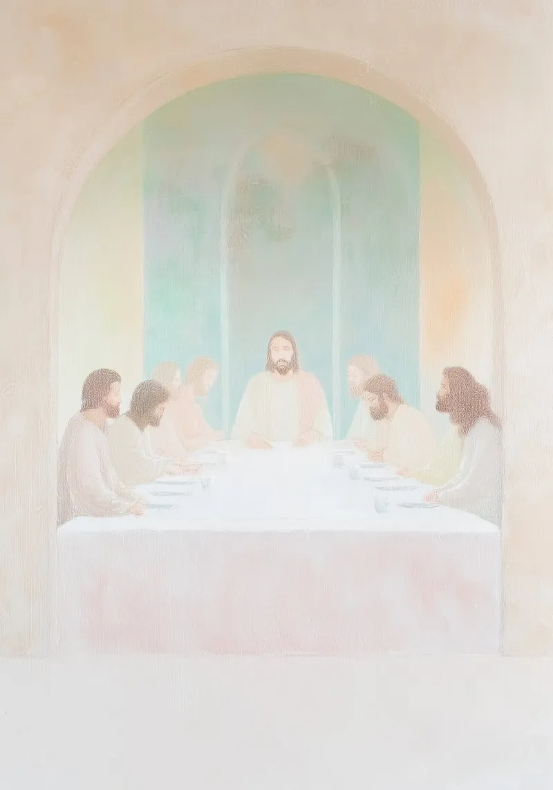 Modern Last Supper, Peaceful Abstract Christian Art canvas with Floater frame by vintagepod