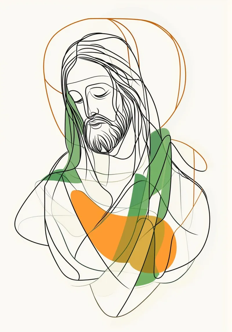 Arte de la línea de Jesucristo, impresión cristiana abstracta moderna lienzo con Marco flotante de vintagepod
