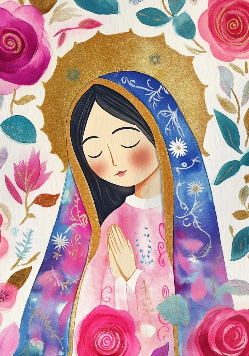 Nostra Signora di Guadalupe, poster folkloristico moderno poster con telaio in legno da vintagepod