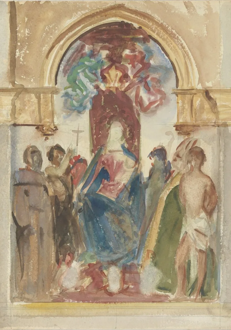Madonna in trono di Dante Gabriel Rossetti tela con Cornice a cassetta da vintagepod