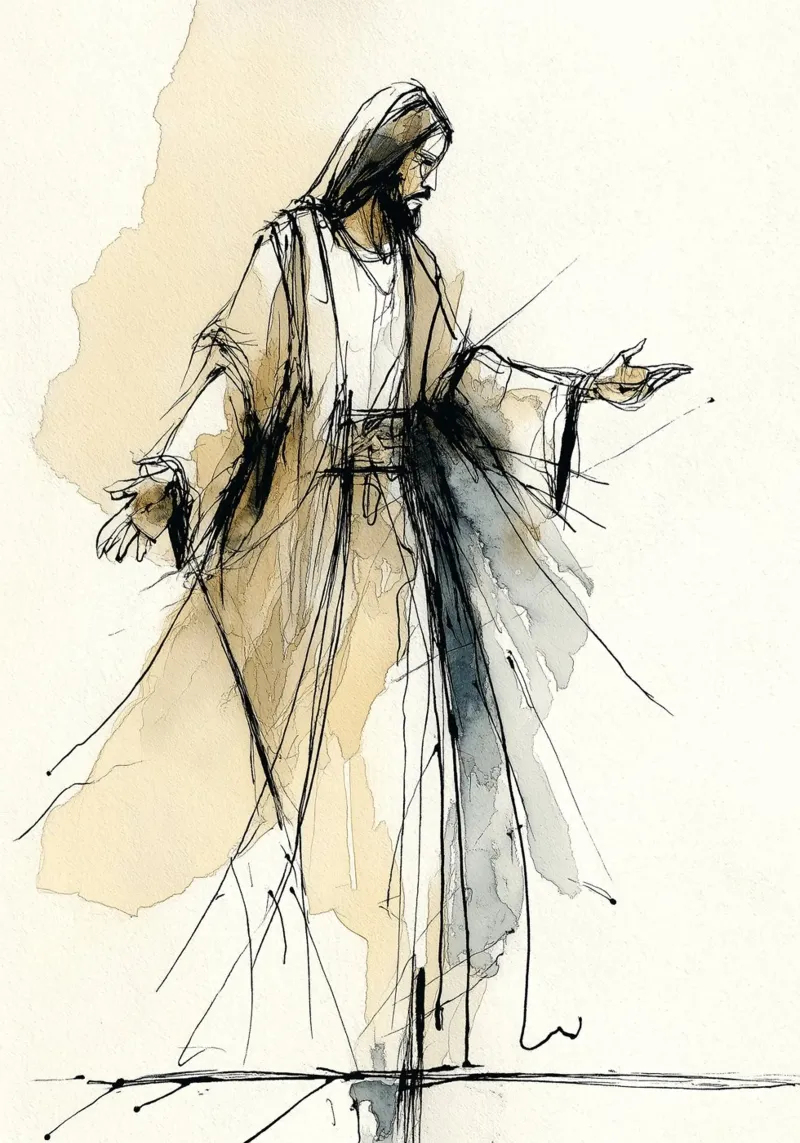 Jezus Christus aquarelschets, moderne abstracte kunst canvas met Baklijst van vintagepod