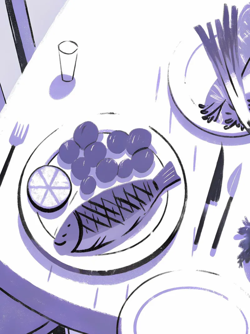 Cibo e pesce poster con telaio in legno da PREKETEWE