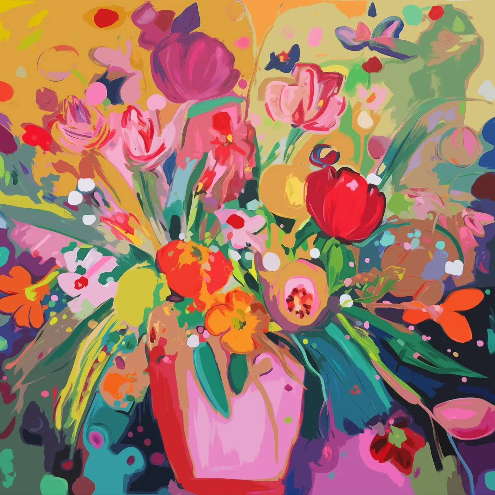Bloemen pop-art met vaas canvas met Baklijst van Carinaprint