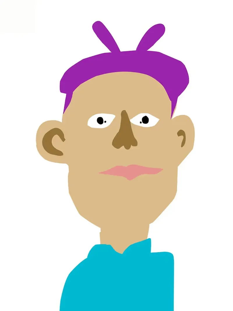 Ritratto di cartone animato con capelli viola poster con telaio in plastica da Maria Maier