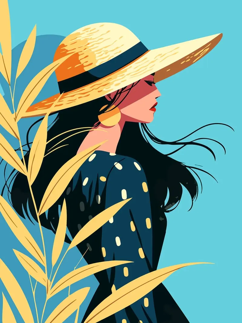 Herfst strohoed vrouw in jurk Minimalistische kunstillustratie canvas met Baklijst van Leon Franke