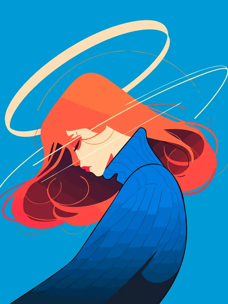 Donna con capelli rossi e aureola Illustrazione artistica minimalista poster da Leon Franke