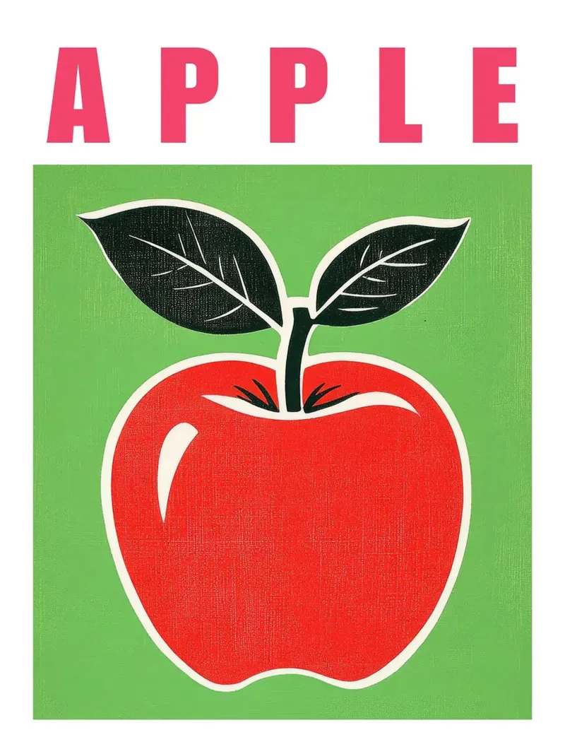 Poster cucina retrò illustrazione mela rossa tela con Cornice a cassetta da Leon Franke
