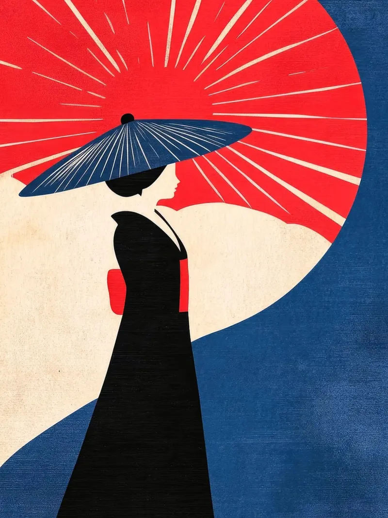 Donna giapponese in kimono tela con Cornice a cassetta da Sabine Klein