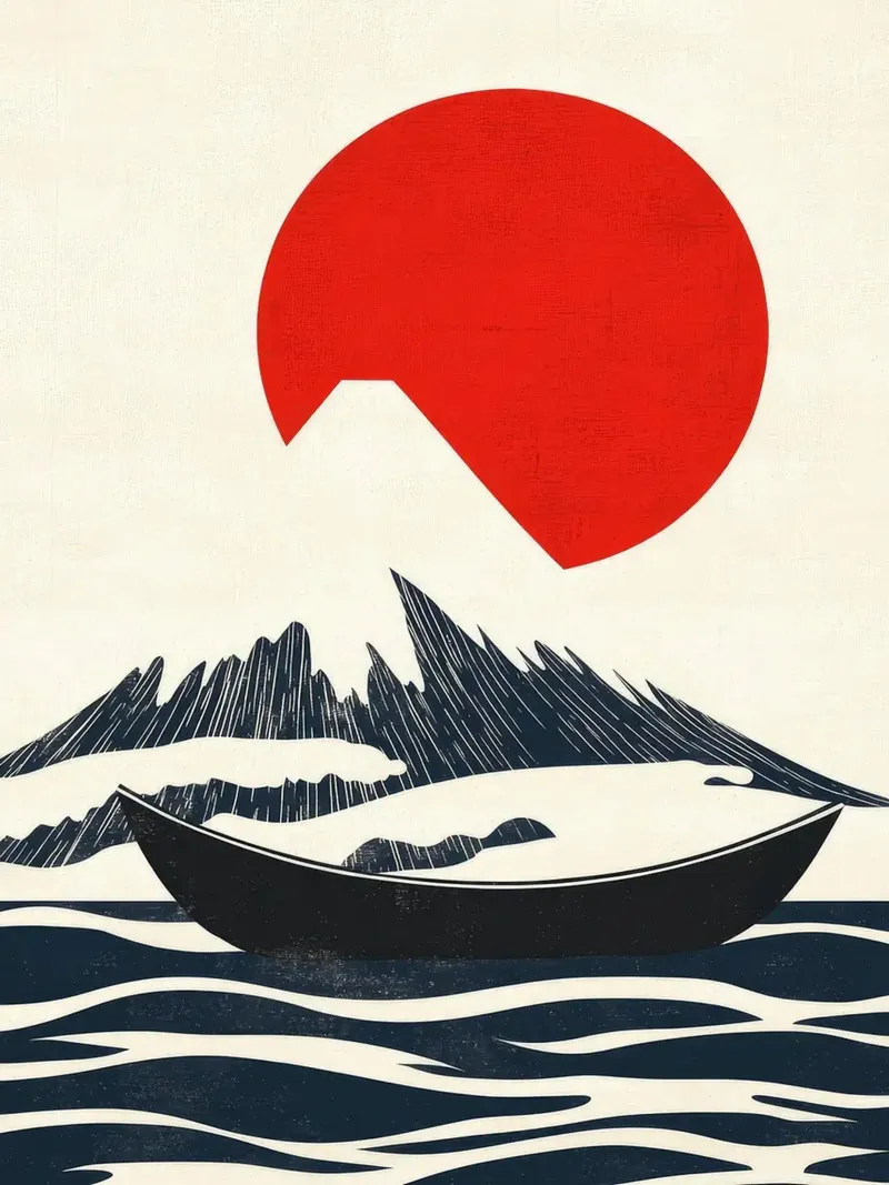 Montagna e barca giapponese poster da Anna Müller