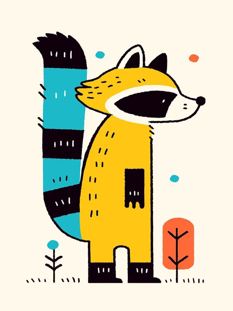 Simpática ilustración de un mapache poster de Anna Müller