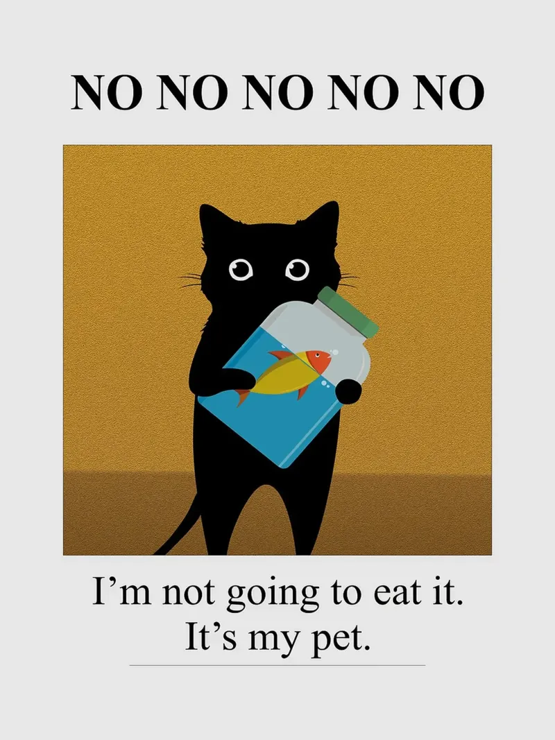 Gatto nero che tiene in mano un pesce poster da Anna Müller
