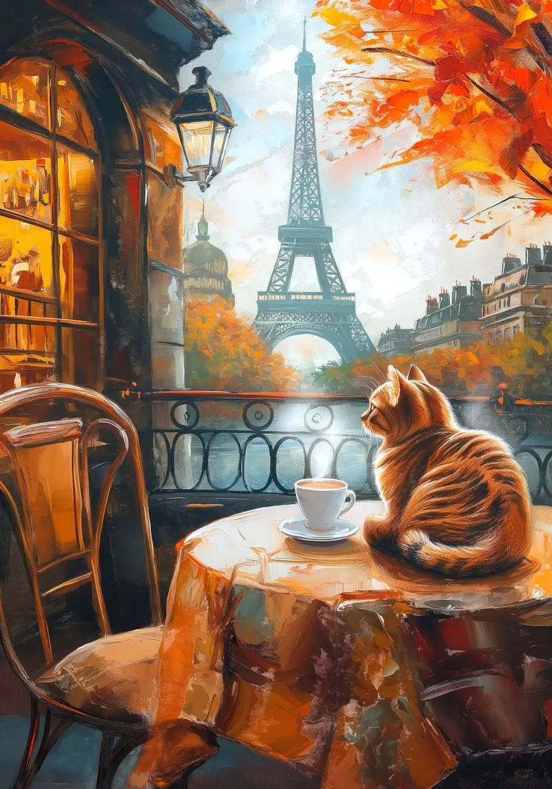 Parisian Cat Breakfast canvas with Floater frame by Voxel Visionaries