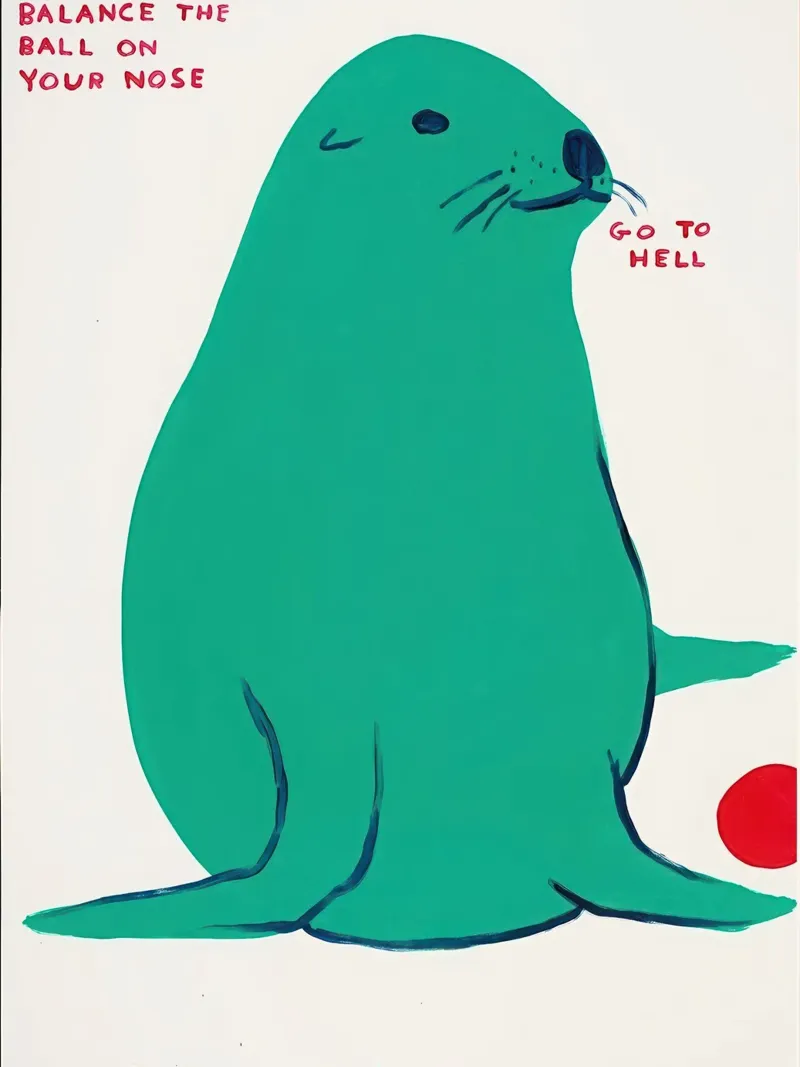 Bilanciare la palla sul naso - David Shrigley poster con telaio in alluminio da ushop god