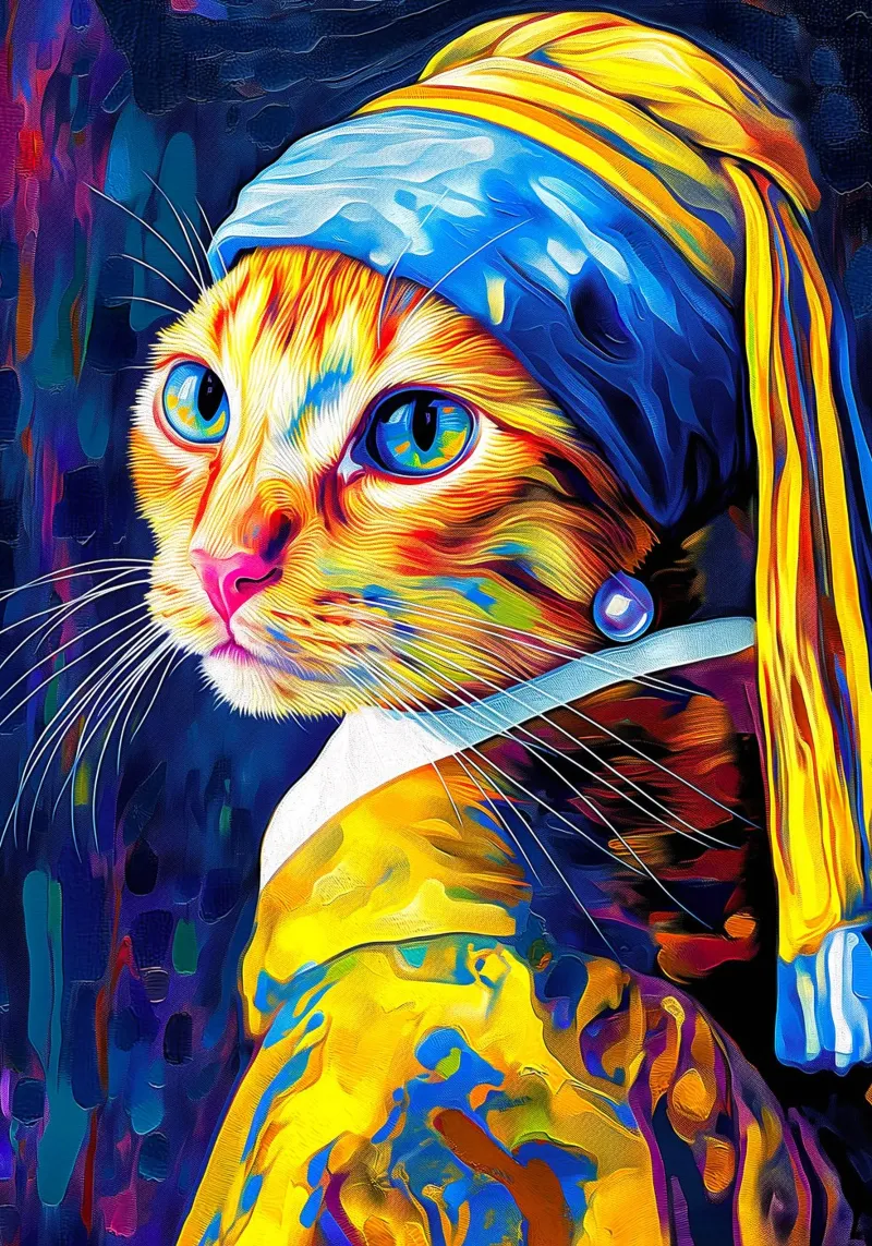 Parodia della Ragazza gatto con orecchino di perla poster da Fleur de Lys