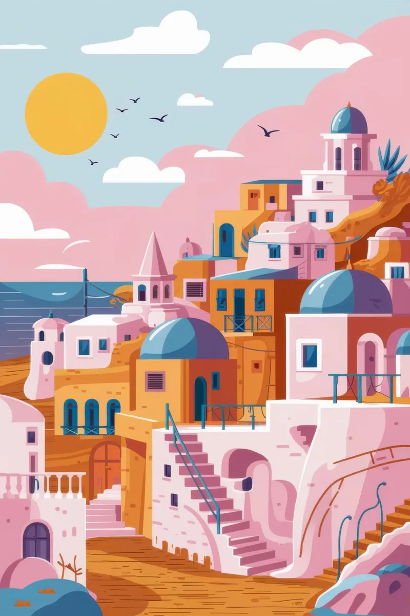 Santorini Colour Pop canvas with Floater frame by Echo Saber