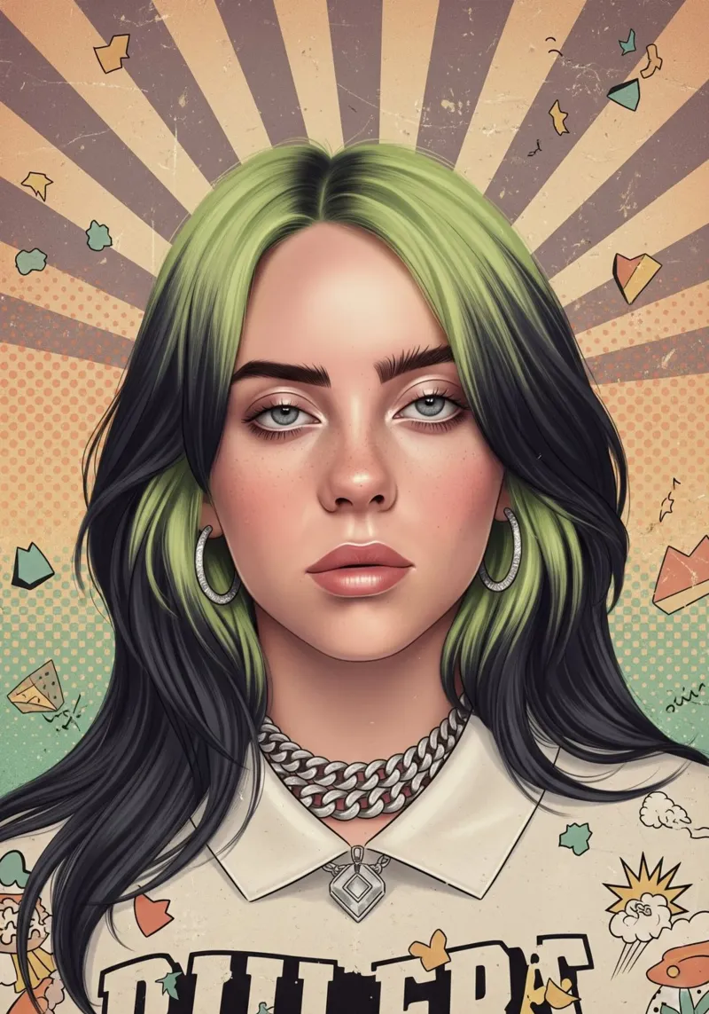 Billie Eilish stile vintage retrò poster con telaio in alluminio da Lembayung art