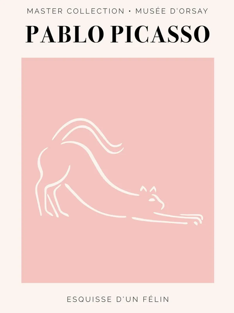 Picasso - Schizzo di un felino poster con telaio in legno da Linda Richardson