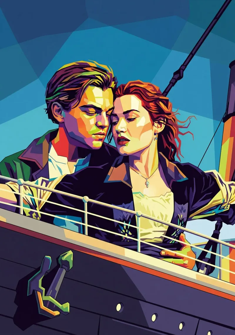 Titanic - Leonardo Dicaprio e Kate Winslet poster con telaio in legno da Hantamrata