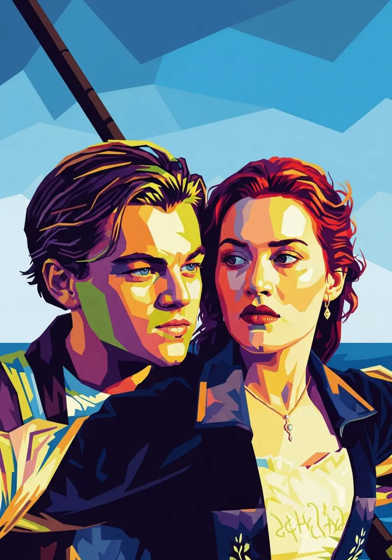 Titanic - Ritratto pop art di Leonardo Dicaprio e Kate Winslet tela con Cornice a cassetta da Hantamrata