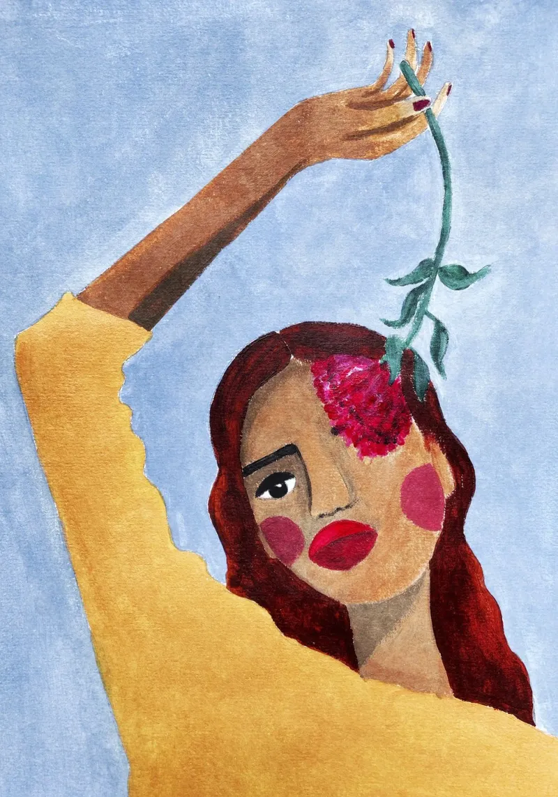 Magda con fiore alluminio dibond da Raissa Oltmanns