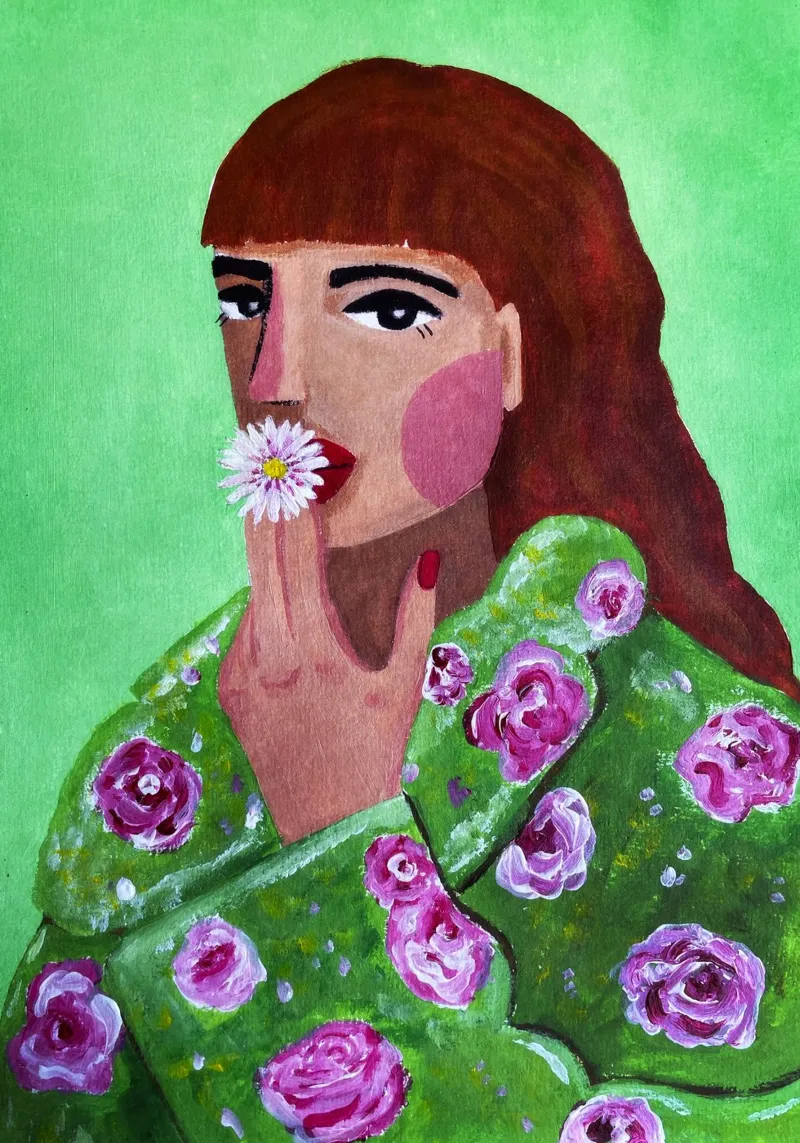 Donna che fuma un fiore plexiglass da Raissa Oltmanns