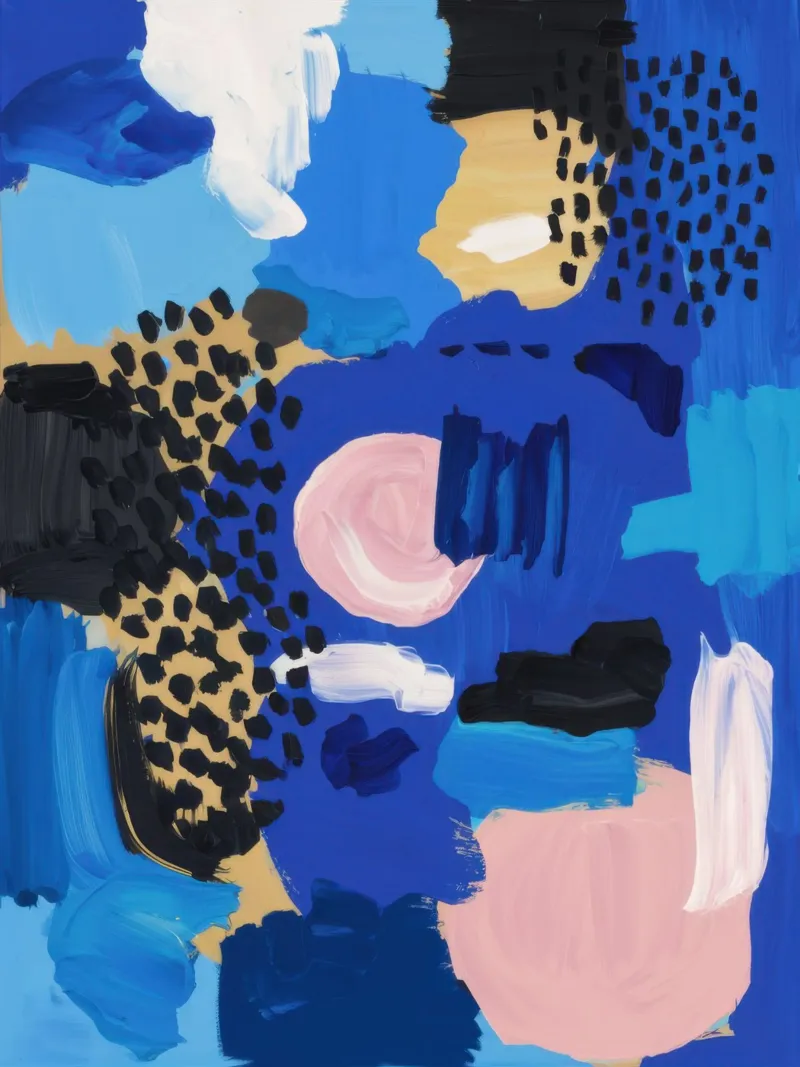 Vetblauw abstract canvas met Baklijst van Wish Studio