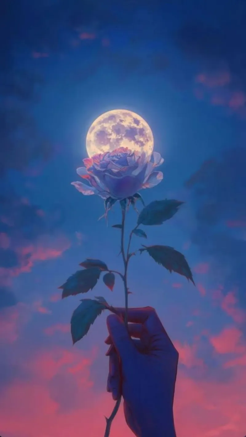 flower in moon poster con telaio in alluminio da sunity