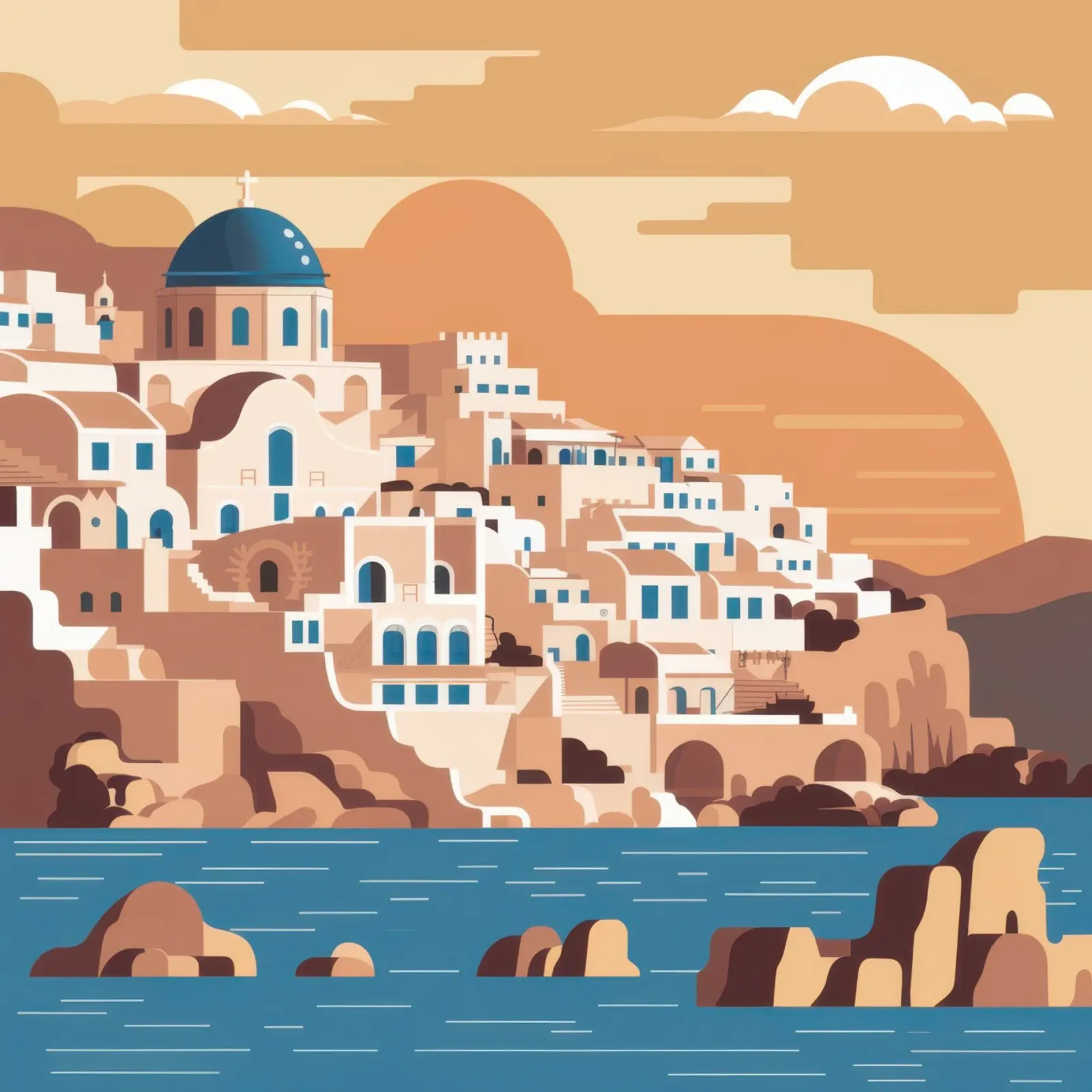 Santorini Sunset Hues tela con Cornice a cassetta da Wish Studio