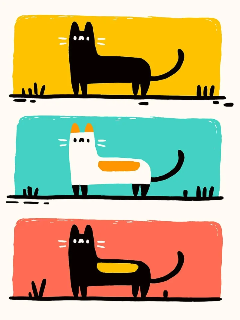 Tre gatti in cornici colorate poster con telaio in plastica da Nozomi Endo