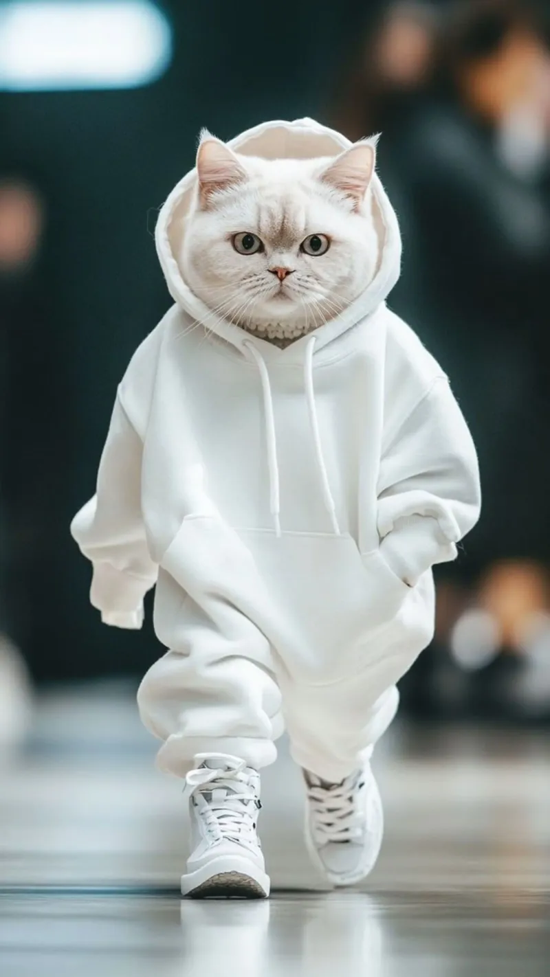 cat in white hoodie poster da huminity