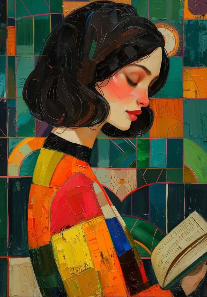 art the girl reading tela con Cornice a cassetta da huminity