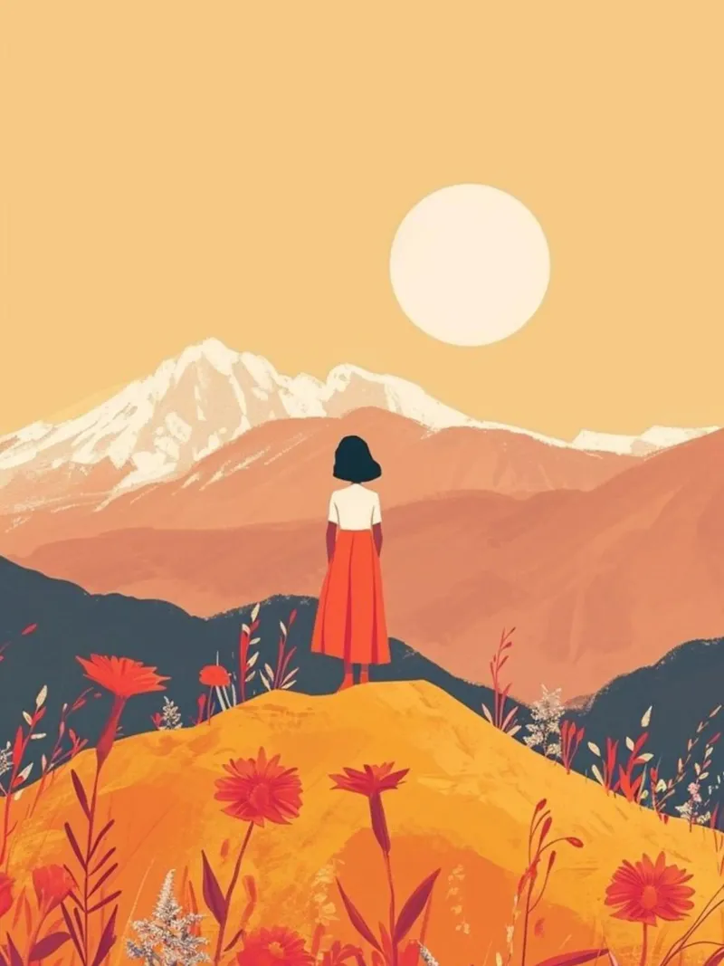 girl stand and viewing the sun poster con telaio in legno da huminity