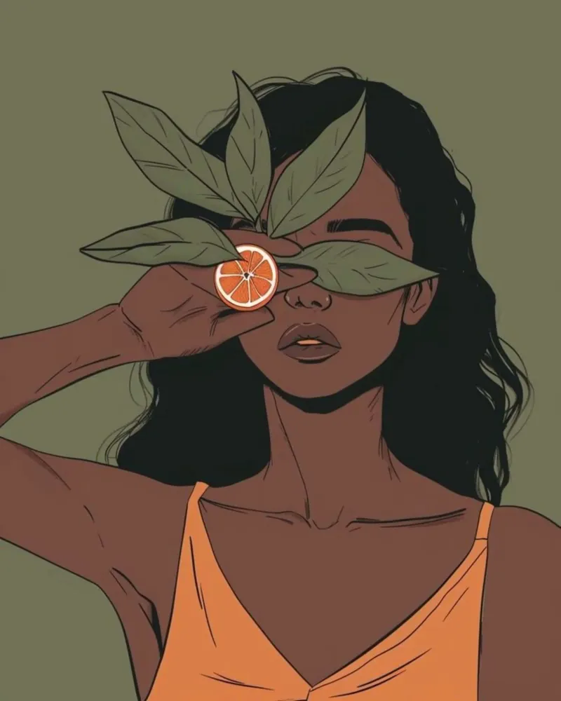 orange and leaf on eye canvas met Baklijst van huminity