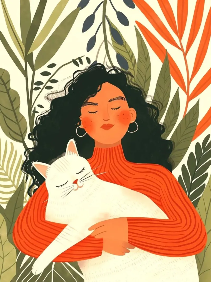 girl and cat in nature poster con telaio in legno da huminity