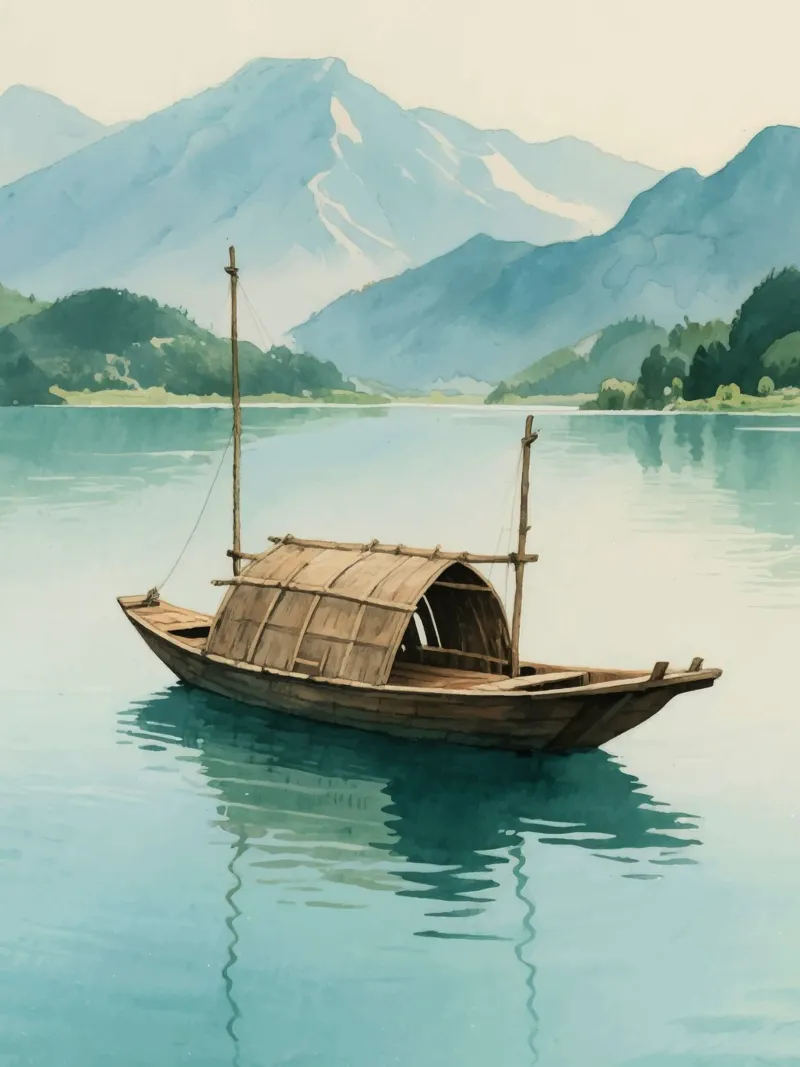 wooden boat in the middle of the lake poster da knowledge