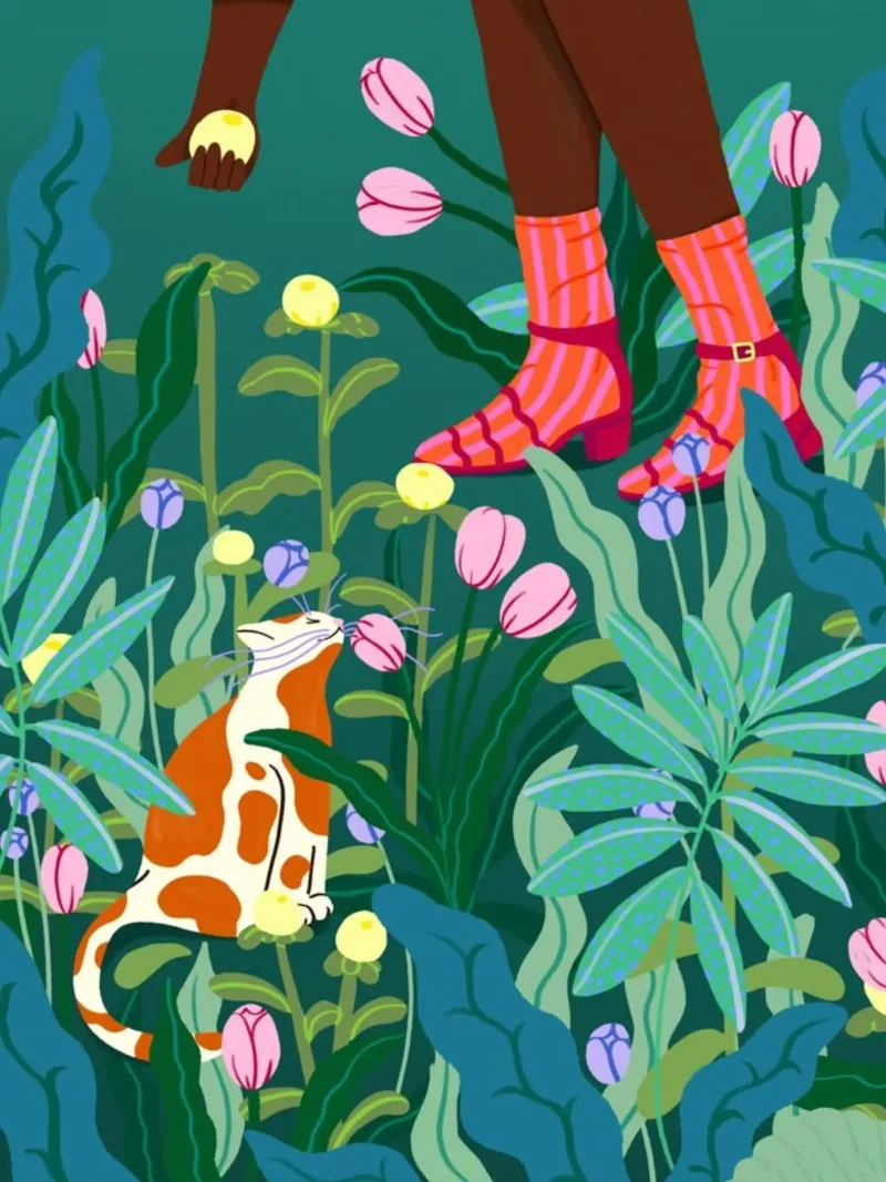 cat and the girl in garden poster da melts