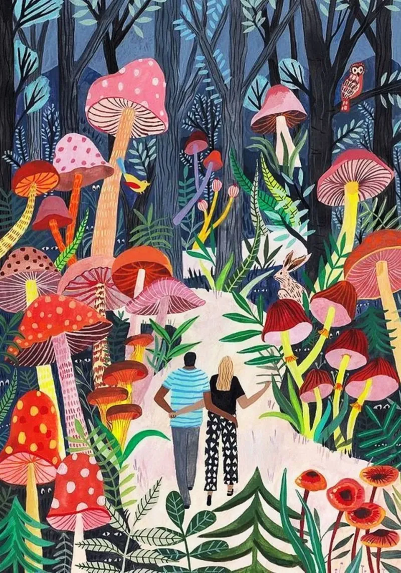couple in colorful forest canvas with Floater frame by melts