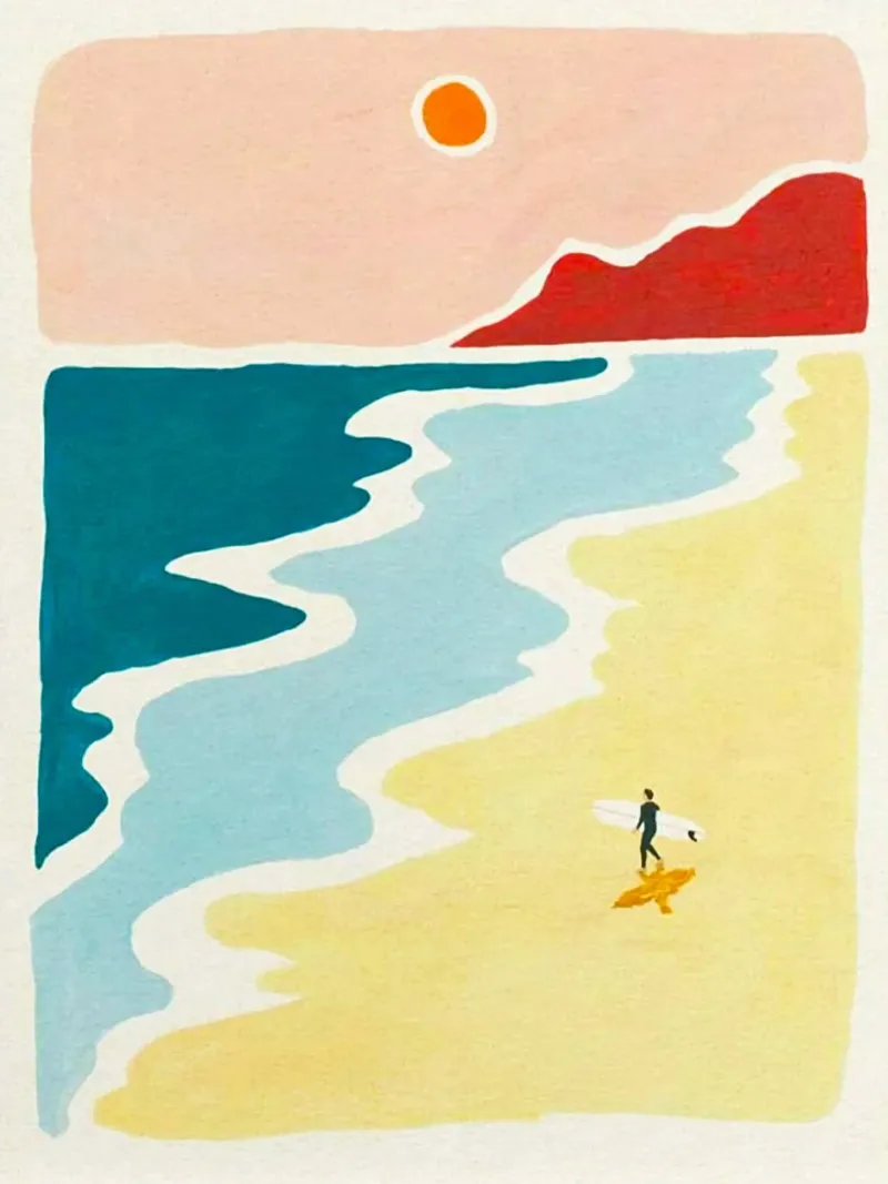 curve wave beach canvas with Floater frame by melts