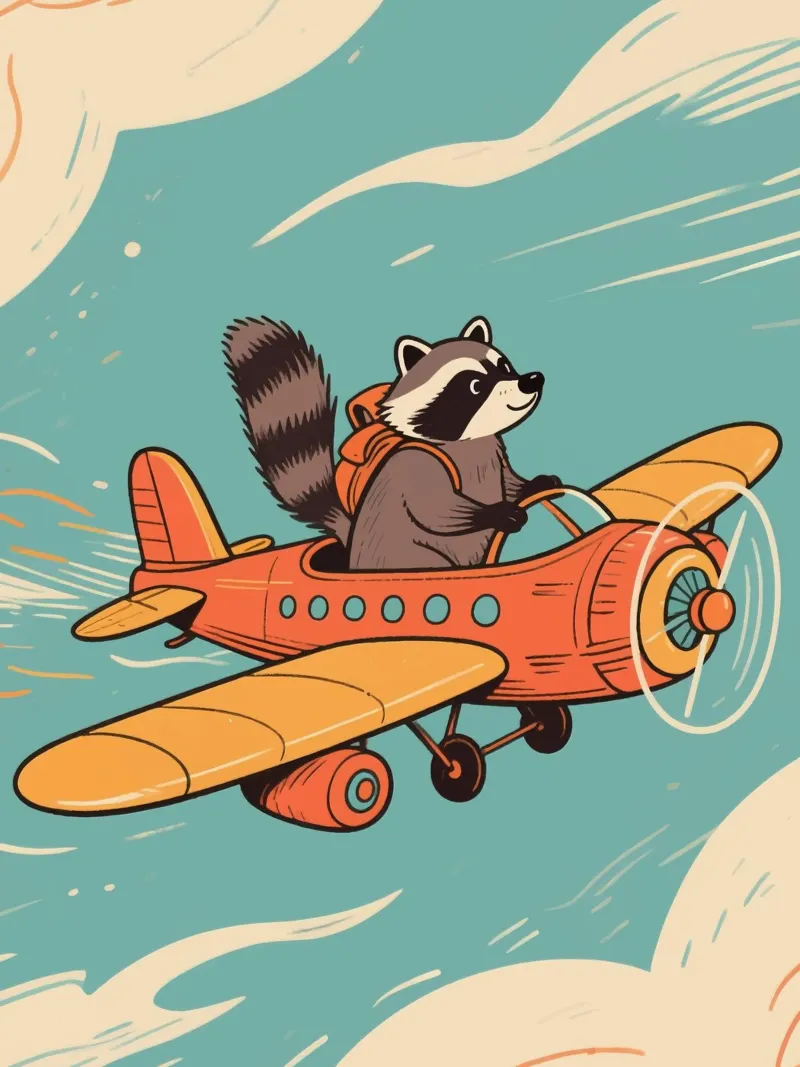 funny raccoon with plane poster con telaio in plastica da knowledge