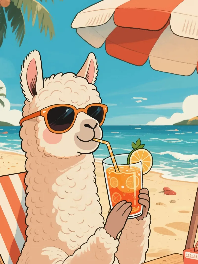 alpacas on vacation at the beach poster da knowledge