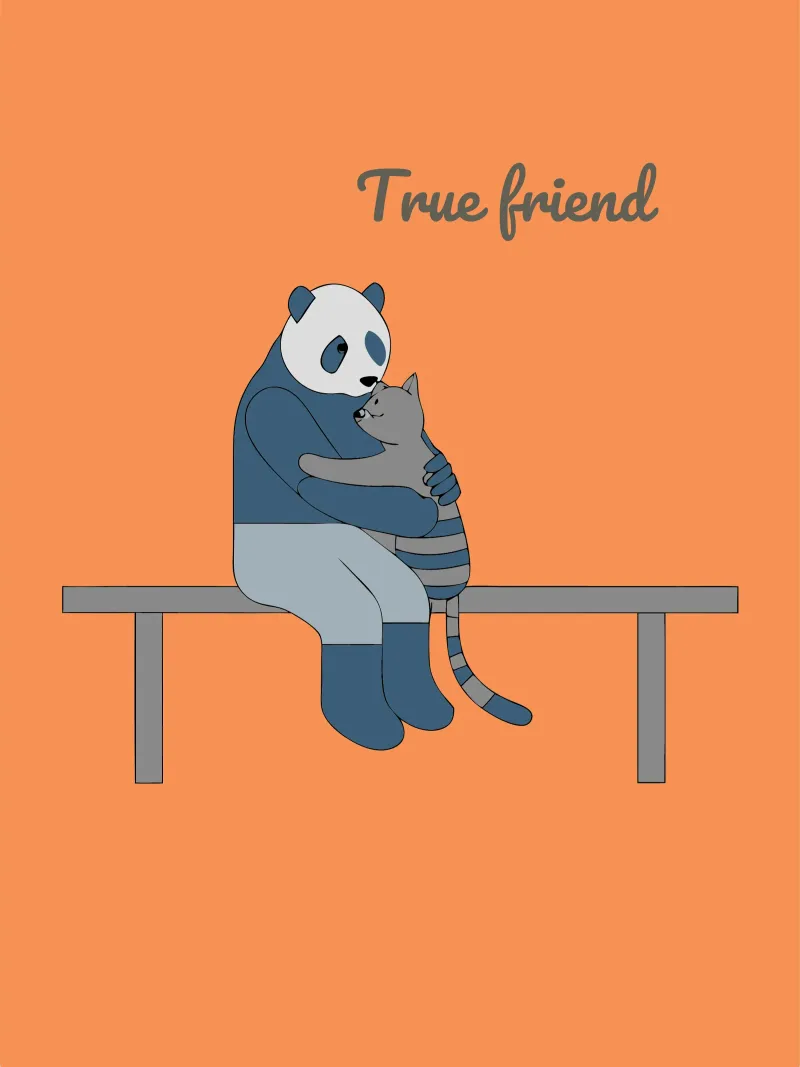 Panda che abbraccia un gatto poster con telaio in legno da OUR SHOP
