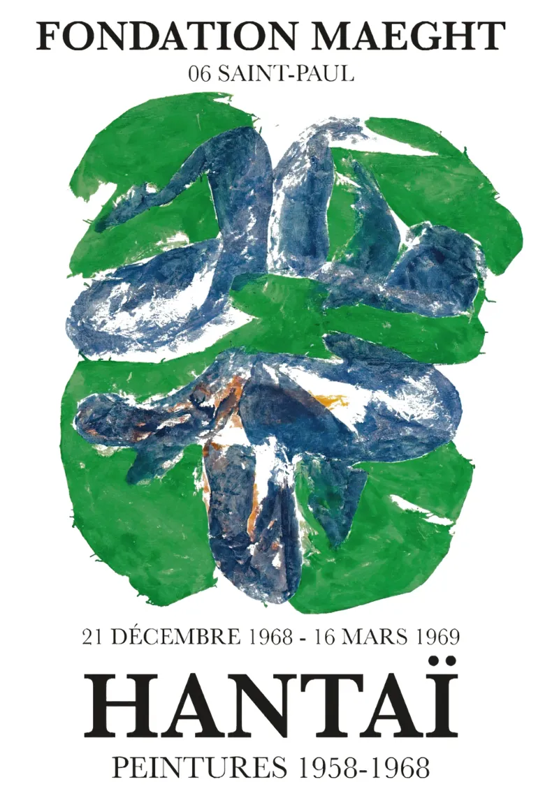 Simon Hantai Print, Abstracto verde y azul poster con marco de aluminio de Lonnieprints