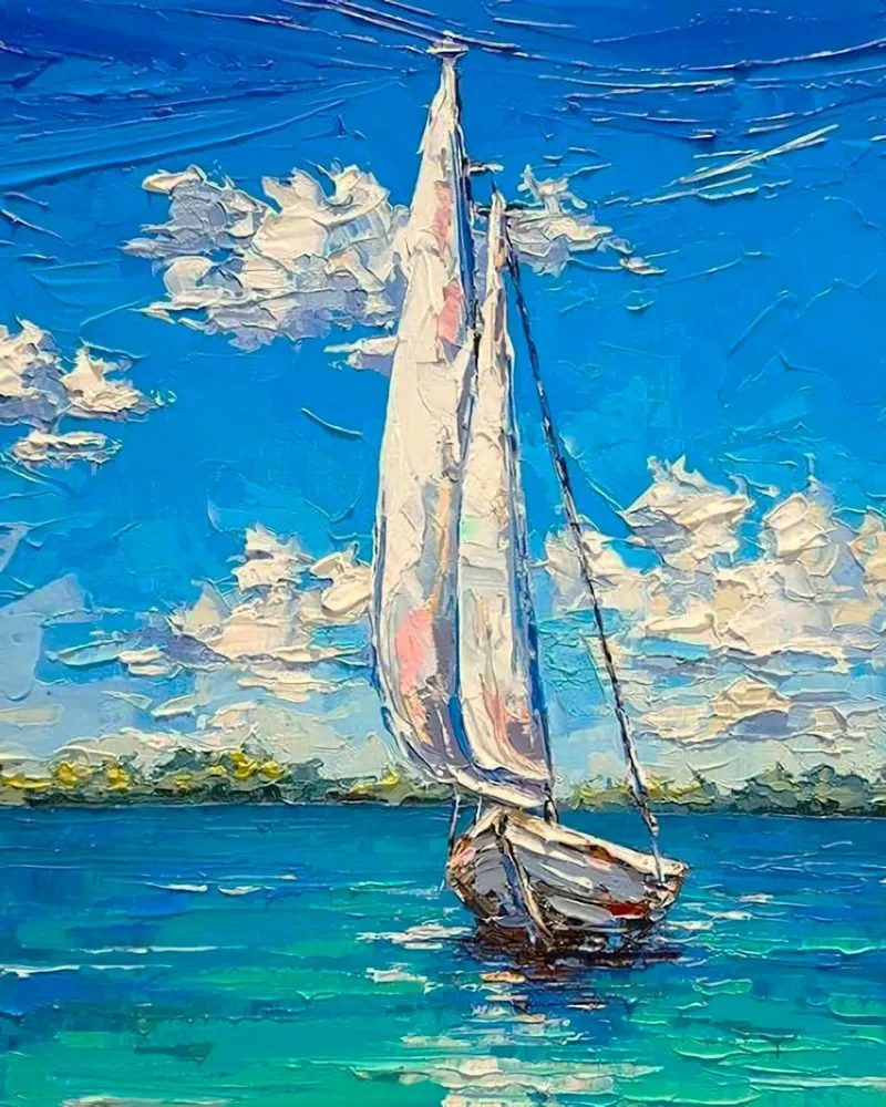 art boat on ocean canvas with Floater frame by miracle