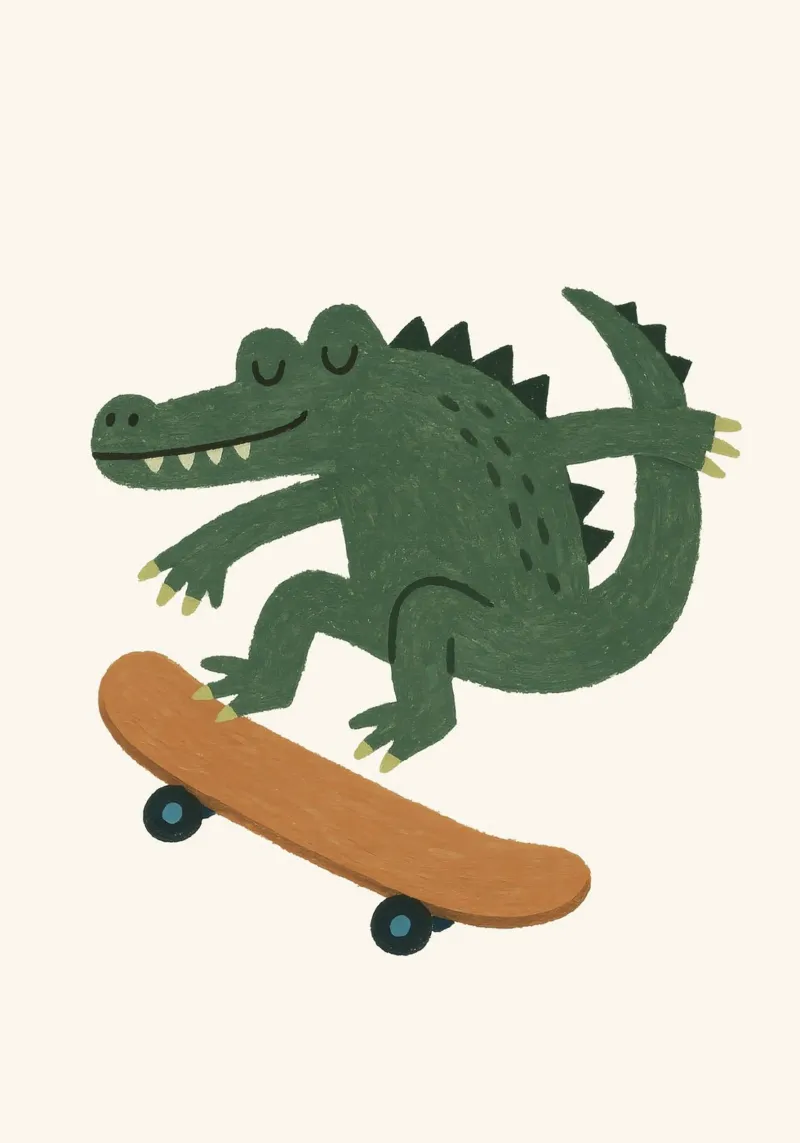 Aligator Skateboarding, stampa per cameretta, decorazione per stanza da gioco per ragazzi poster da Little Lola